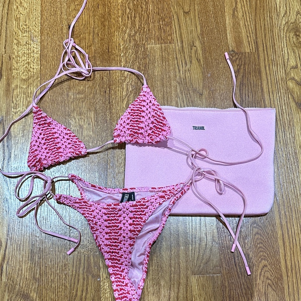 VINCA - ALINA PINK CROCHET TRIANGLE BIKINI SET